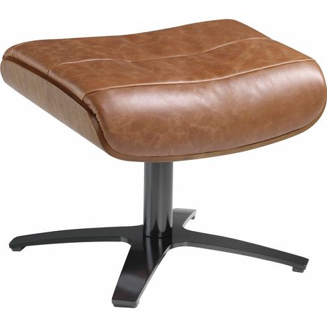 Pouf cuir vachette piètement acier massif poli structure portante bois - Chameau, noyer, noir (1/5)