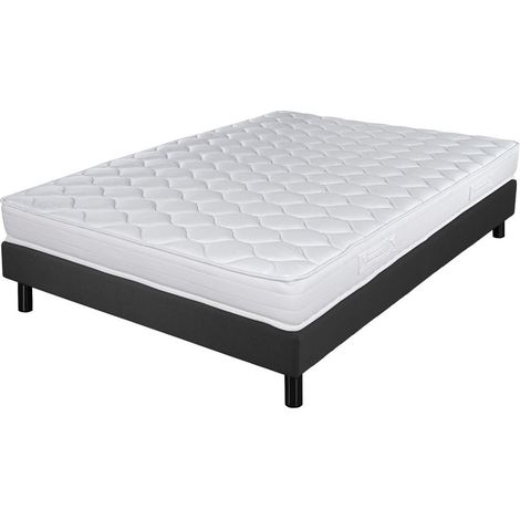 Matelas et sommier 140x190 Mousse - Newkit - Soutien medium - Sommier démonté - Gris (1/5)