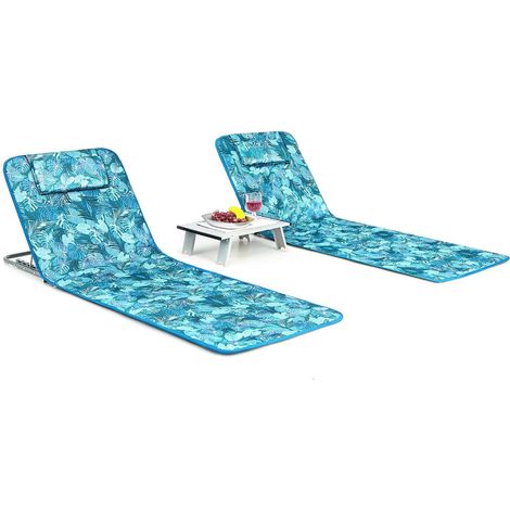 Ensemble de plage vert rayé 3 pièces avec 2 fauteuils réglables, table pliante, cadre aluminium et sac pour plage et camping (1/5)
