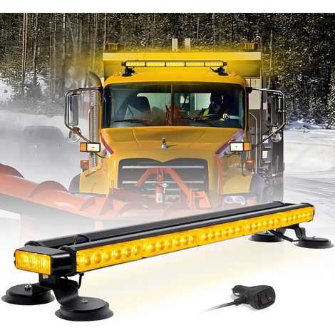 85cm Barre LED Stroboscopique 66 LED Double Côté Haute Intensité Avertissement d'Urgence Balise Ambre 12-24V avec Supports Magnétiques pour Toit de Voiture, Remorque, Véhicule (Ambre) (1/5)