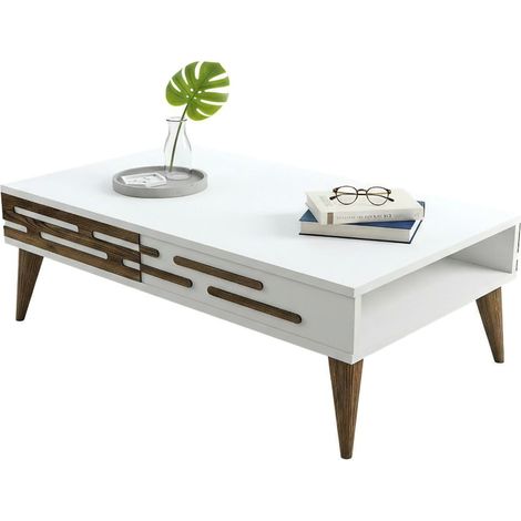 Dmora - Tavolino da salotto Mansuk, Tavolo basso da caffè, Portariviste per divano, Ripiano da soggiorno, 105x35h60 cm, Noce e Bianco