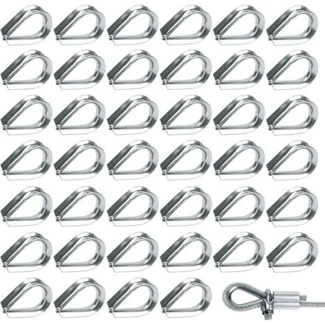 50 Pièces M2 Cosses de Câble Métallique en Acier Inoxydable 304 Cosse Coeur pour Cable Acier pour Câble Métallique 2mm (1/5)