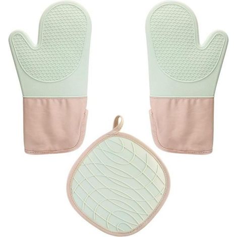 Gants De Cuisine - Silicone Résistant À 260 °C - Antidérapants - Vert - 33,5 cm x 19 cm - Lot De 1 (1/4)