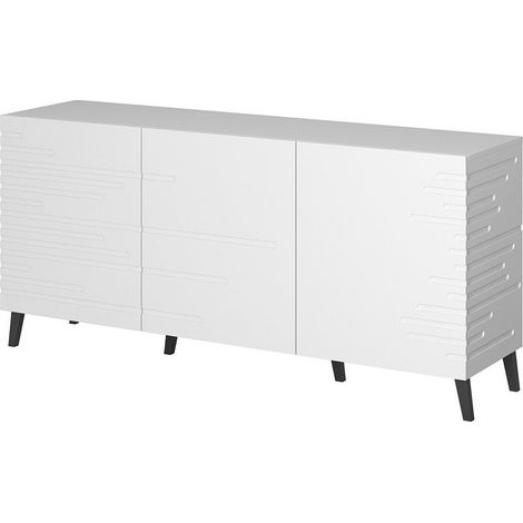 Buffet Charlotte 140, Blanc, 72x155cm, Le nombre de portes: 340cm, Étagères, MDF