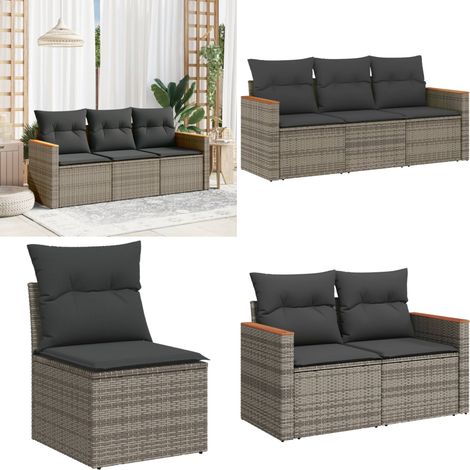 3-tlg. Garten-Sofagarnitur mit Kissen Grau Poly Rattan - Gartenmöbel - Outdoor-Möbel - Rattanmöbel - Lounge Set - Gartensorga - Home & Living (1/5)
