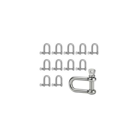 Lot de 12 manilles en acier inoxydable M5 en forme de D, résistantes à la corrosion, très résistantes, idéales pour gréement, câbles en acier, chaînes et fixations en intérieur et extérieur, anneau