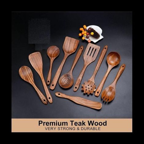 Ustensiles de Cuisine en Bois, Ensemble D'Ustensiles de Cuisine avec Support CuillèRes en Bois de Teck et S (1/4)