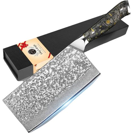 Cuchillo de chef, acero de Damasco, hoja de 45,7 cm (18"), longitud total de 78,9 cm (31"), mango de 33 cm (13"), ángulo de la hoja 60°. (1/5)