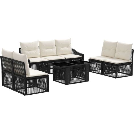 Set Divano da Giardino 8 pz Nero e Bianco Crema polyrattan vidaXL (1/5)