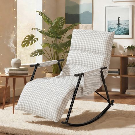 Silla Mecedora con Respaldo y Reposapiés Ajustables Mecedora Sillón Balancín Tapizado en Lino 62x100x89 cm Gris (1/5)