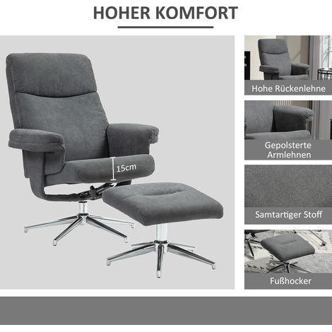 Fauteuil relax avec repose-pieds, dossier réglable, aspect velours, jusqu'à 150 kg, gris anthracite (1/4)