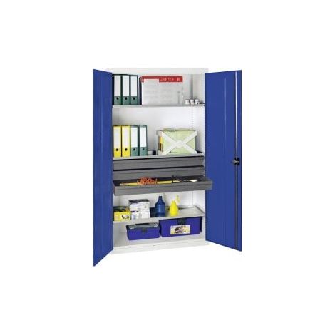 Stumpf Armoire à outils et matériaux Série 3000 gris clair / bleu gentiane + 3 tiroirs 100 mm + 3 étagères coulissantes continues - 3008274