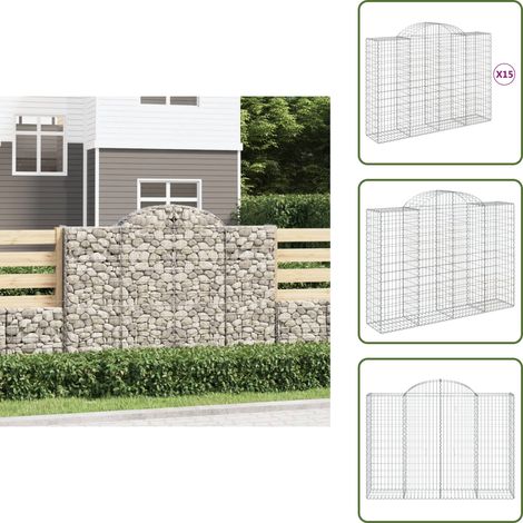 Gabionen mit Hochbogen 15Stk. 200x50x140/160cm Verzinktes Eisen - Gartendekoration - Gabionen - Gabionenwände - Gartenzubehör - Eisenmöbel (1/5)