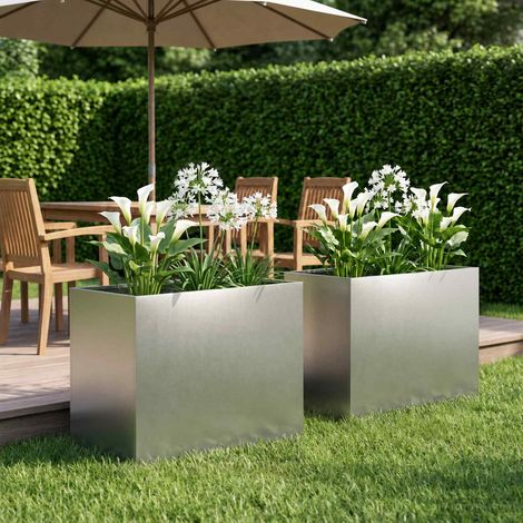 vidaXL Macetero de Jardín 2 uds. Plateado 50 x 40 x 50 cm (1/5)