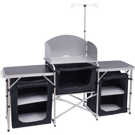Table de cuisine de camping, table pliante, support d'éclairage amélioré et station de cuisson pour pare-brise et 3 organiseurs, sac de transport pour extérieur, plage, barbecue, pique-nique (1/5)