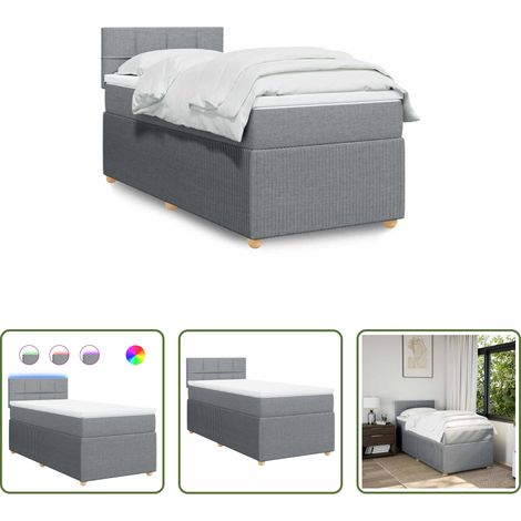vidaXL Surmatelas - Sommier à lattes de lit et matelas Gris clair 90x190 cm Tissu (1/5)