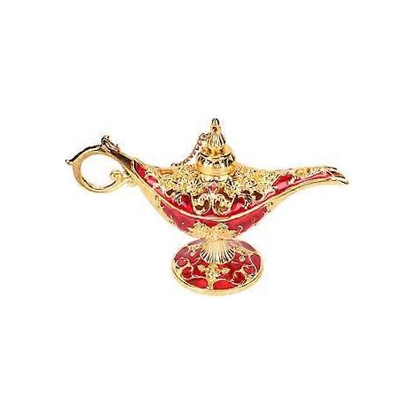 Magische Dschinn-Lampe aus exquisiter, farbechter und auffälliger Legierung mit geprägtem Muster, Dschinn-Lampe für Schlafzimmer und Büro, Gold + Rot (1/5)