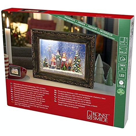 Konstsmide, 4357-000, cornice a LED "Babbo Natale", riempita di acqua, timer 5 ore, 2 diodi a luce bianca calda, funzionamento a batteria, interno, laser (1/3)