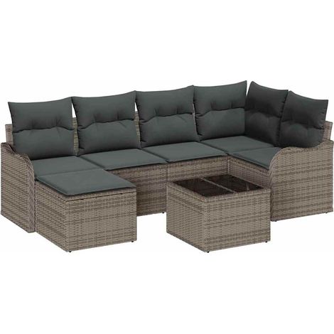 Maison Exclusive - Garten-Sofa-Set mit Kissen 7 pcs Grau Poly Rat