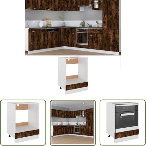 The Living Store Armoire à four Chêne fumé 60x46x81,5 cm Bois d'ingénierie - Meuble De Cuisine - Armoire À Four - Meuble De Rangement - Cuisine - Mobilier (1/5)
