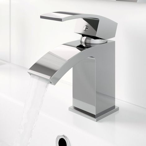Modern Cloakroom Mini Mono Basin Sink Mixer Tap Curved Spout Lever Handle Chrome (1/8)