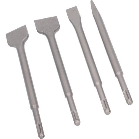 Jeu de 4 burins pour perforateur, pointes et plats pour béton, brique, pierre et maçonnerie (1/5)