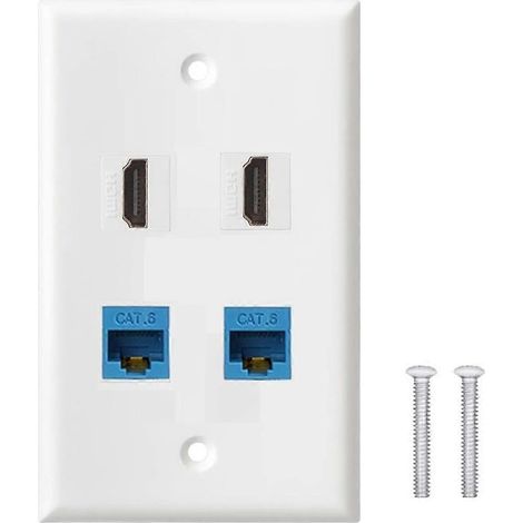 Plaque murale 4 ports, 2 ports Ethernet Cat6 femelle-femelle + 2 ports-- (1/5)