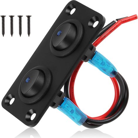 2-gang rocker switch panel - 12V-24V waterproof round button with LED - 20A DC control - IP65 pre-wired panel (1/5)