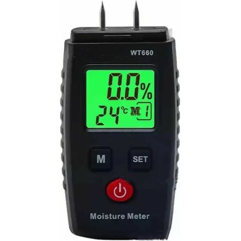 Testeur Humidité, Détecteur d'Humidité à Broche avec 3 Modes, Écran LCD avec rétroéclairage vert, Détecteur de Moisissures pour Bois et Matériaux de Construction. (1/2)
