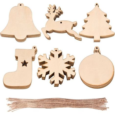 Set di 60 palline di Natale in legno, forme natalizie, decorazioni per albero di Natale, diametro 8 cm, decorazioni natalizie per il giorno di Natale, 6 forme, Natale (1/5)