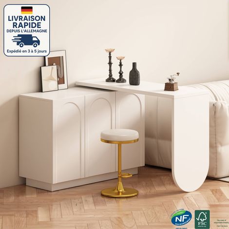 Escritorio esquinero giratorio multifuncional en forma de L para ordenador y maquillaje, con tablero blanco, apto para oficina y dormitorio, tablero de madera y metal, dimensiones 110 cm, color blanco (1/5)