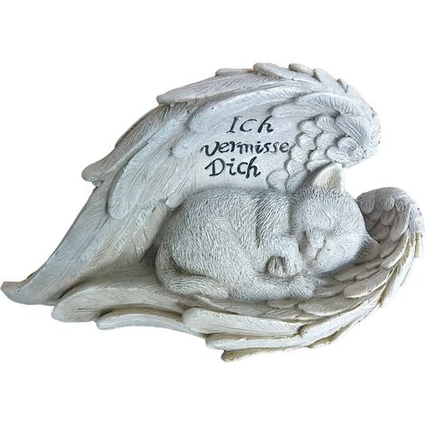 Relaxdays Ornement funéraire pour chat - Figurine de jardin ange, pierre commémorative résistante aux intempéries, crème