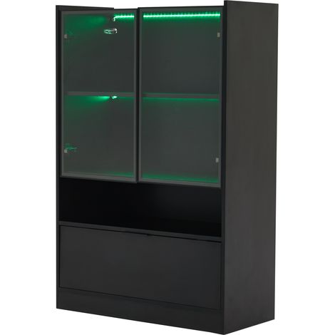 CAIziVitrine LED noire mate 120cm portes vitrées éclairage app meuble salon (1/5)