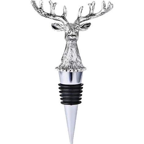 Set of 2 silver moose/deer head shaped wine bottle stoppers, rustic country style, for wine, champagne and beer, SEB-AquaForge (1/5)