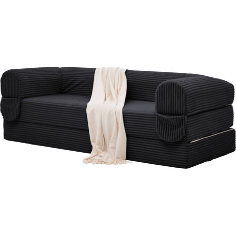 Divano letto 2 posti convertibile in corduroy nero MODENUIT (1/5)