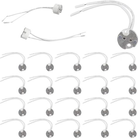 Douille GU5.3 MR16 Céramique 12V,20 Pièces Douilles GU5.3 avec Câble Silicon,Prise Base de Lampe LED Céramique,pour Spot LED Halogène (1/5)