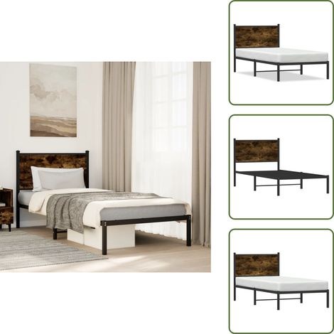 Cadre de lit en métal sans matelas chêne fumé 80x200 cm - Cadre De Lit - Lit Simple - Lit En Métal - Lit Chêne Fumé - Meuble Chambre (1/5)