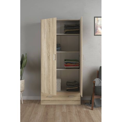 Dmora – Armoire 2 portes battantes 1 tiroir – Structure en tôle laminée – Dimensions 79,4 x 170,4 x 35,7 cm – Couleur beige (1/6)