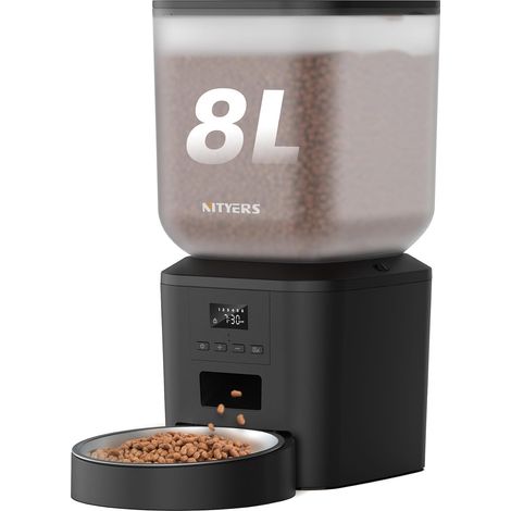 Distributeur Croquettes Chat Automatique, 8L/34 Cups Large Capacity Automatic Cat Food Dispenser with Display LCD Screen,Large Food Tray,Timed Cat Feeder,Up to 50 Portions 6 Meals Per Day (1/5)