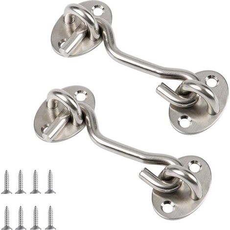 Crochet Anti-Vent - Verrou De Porte - Acier Inoxydable - 7,6 Cm - Pivot 180° - Pour Porte Coulissante Portail Remise - Lot De 2 (1/5)