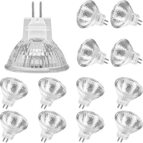 Lot de 12 ampoules halogènes MR11 20 W 12 V GU4 avec diffuseur en verre à intensité variable pour plafonniers, blanc chaud 2700 K (1/3)