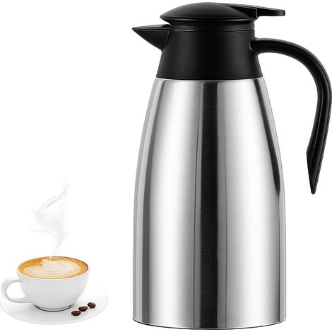 Bollitore con rivestimento interno in acciaio inox 304, thermos per uso domestico, grande capacità, bollitore a doppia parete isolato da 2 litri, colore argento. (1/5)