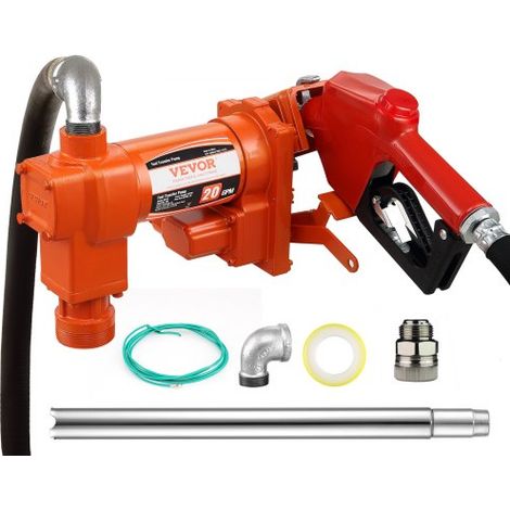 Pompe Transfert Carburant 12 V CC 75,7 L/min 1/4 CV Pompe d'Extraction Essence avec Buse Automatique, Tuyau d'Aspiration, pour Mélange d'Essence, Diesel, Kérosène, Éthanol, Méthanol, Biodiesel (1/3)