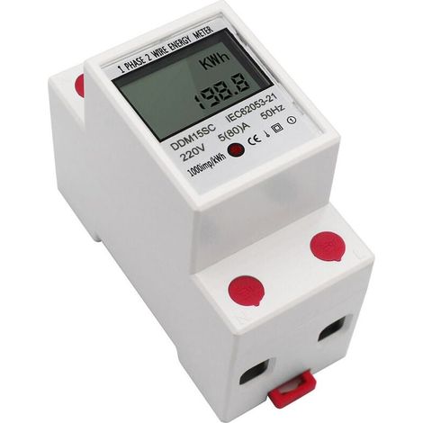Compteur EDF Compteur d'énergie monophasé à Rail DIN à affichage numérique LCD 5-80A 220V 50Hz moniteur de consommation d'énergie de compteur électronique KWh DDM15SC, blanc - blanc (1/4)