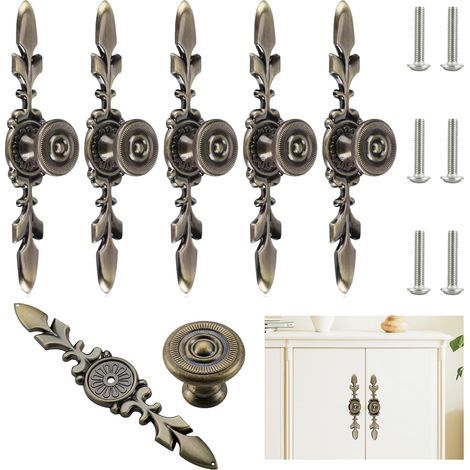 bouton commode 6 Pièces Boutons de Porte Bouton de Tiroir Poignee de Meuble Vintage Poignées de Placard Bouton de Porte Vintage Boutons de Poignée,Poignées de Tirage pour Armoire avec Vis (1/5)
