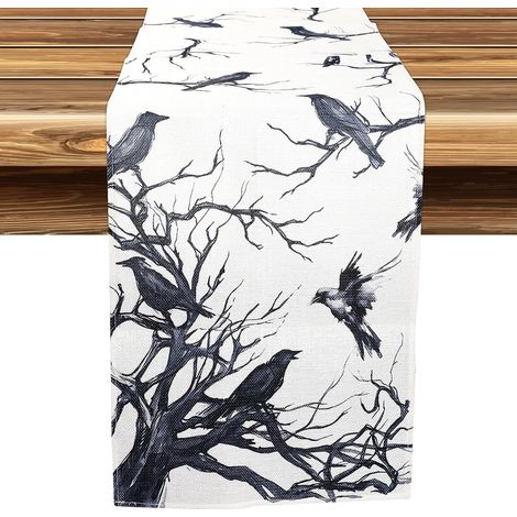 Chemin de table décoratif pour Halloween, motif branches de corbeau, silhouette d'arbre, décoration d'Halloween, nappe en tissu pour fête d'Halloween, (1/5)