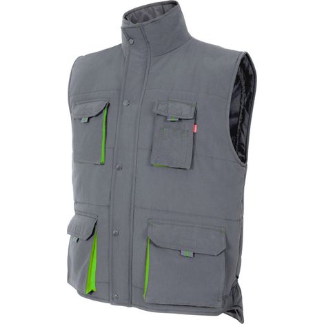 Chaleco Acolchado Bicolor Multibolsillos GRIS/VERDE LIMA XL