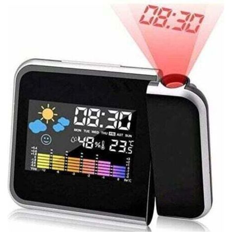 Projektionswecker, LED-Projektionswecker, Digitaler Projektionswecker, USB-Ladefunktion/LCD-Hintergrundbeleuchtung/180°-Projektion/Temperaturanzeige/Hygrometer/Datums- und Zeitanzeige - Crezuo