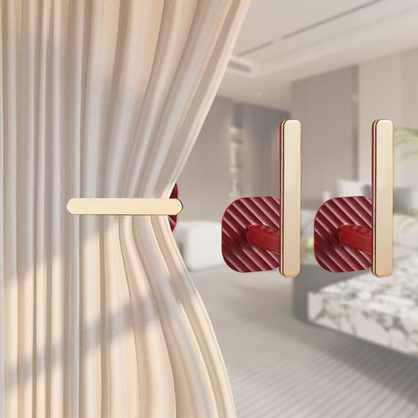 Raffhalter für Gardinen, 2er-Set L-förmige Klebeclips, skandinavischer Stil, rot (1/5)