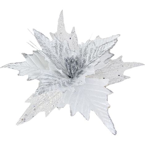 Fleur à Paillettes de Noël, Poinsettia Authentique avec Clips pour Bricolage, Couronne de Noël, Décoration de Fête à Domicile de Vacances (220627LW03-2) (1/5)